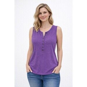 J Jill Purple Sleeveless Henley Top Size XL Cotton Tencel Modal Tank